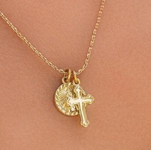 14k Gold Plated Cross Pendant and Necklace Set